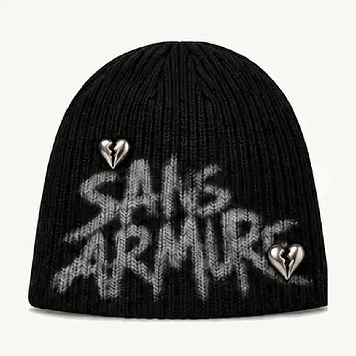 Black beanie with sprayed logo