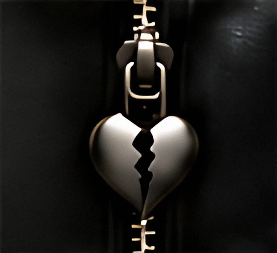 Silver broken heart zip pull