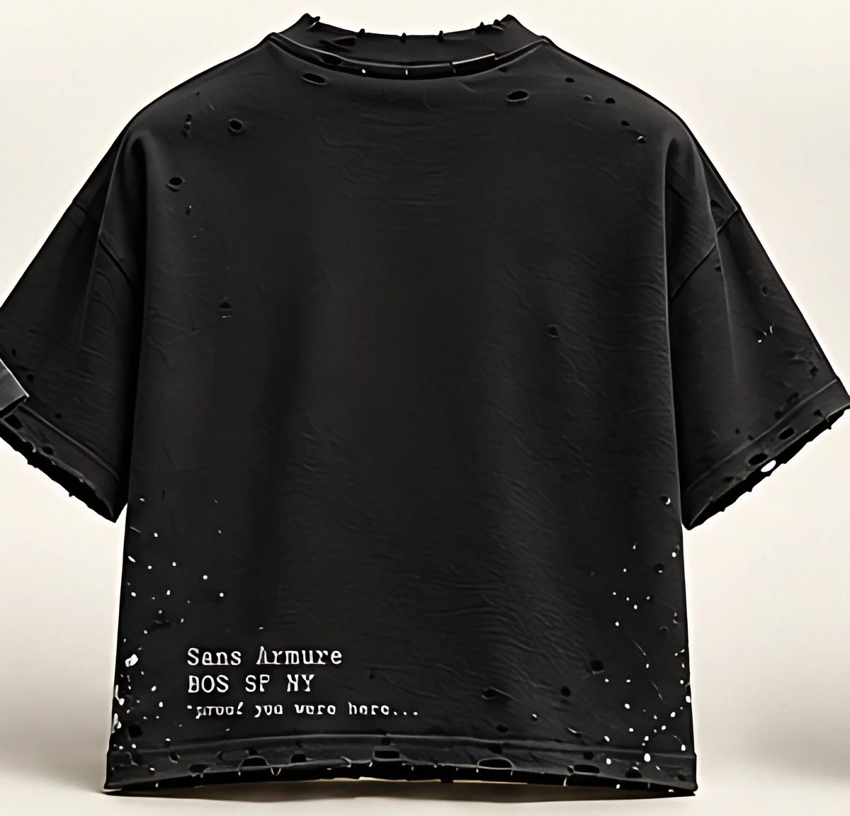 Black distressed tee, back