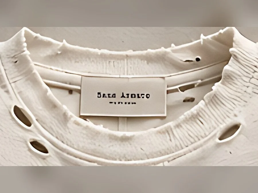 Neck label and distressed collar