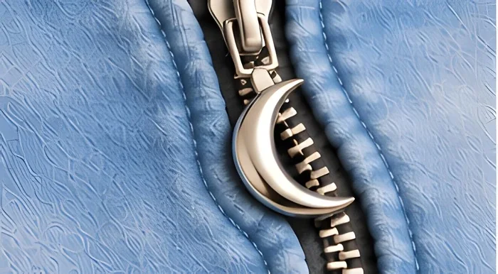 The crescent moon zipper pull on the wave-shaped zipper