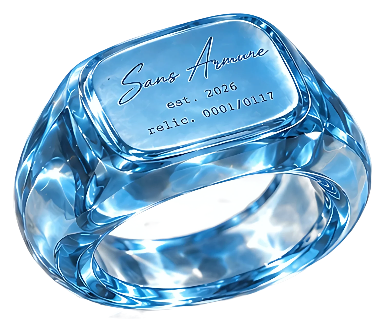 House Armure signet ring in clear sky blue resin